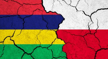 Çatlak yüzey üzerinde Mauritius ve Polonya 'nın bayrakları - politika, ilişki konsepti