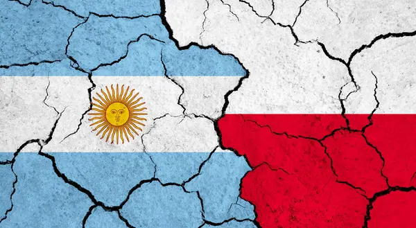 Flags Argentina Poland Cracked Surface Politics Relationship Concept — Stock Photo, Image