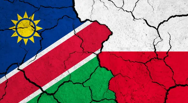 Bandeiras Namíbia Polônia Superfície Rachada Política Conceito Relacionamento — Fotografia de Stock