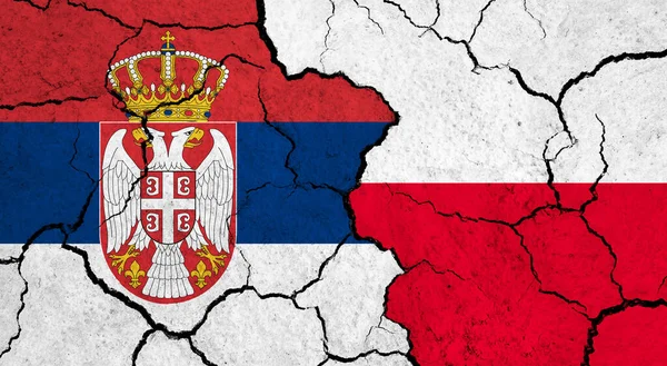 Flags Serbia Poland Cracked Surface Politics Relationship Concept — Stock Photo, Image
