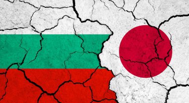 Kırık yüzey üzerinde Bulgaristan ve Japonya 'nın bayrakları - siyaset ve ilişki kavramı