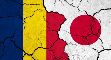 Çad ve Japonya 'nın çatlak yüzey bayrakları - politika, ilişki konsepti