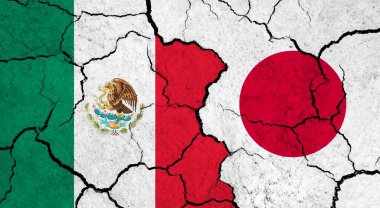 Çatlak yüzey üzerinde Meksika ve Japonya bayrakları - politika, ilişki konsepti