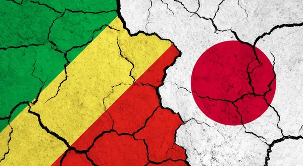 Flags of Congo and Japan on cracked surface - politics, relationship concept