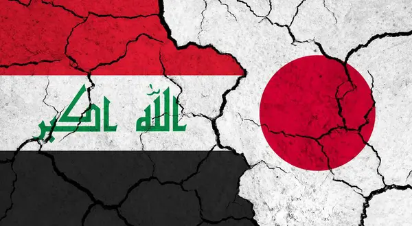 Flagi Iraku Japonii Pękniętej Powierzchni Polityka Koncepcja Relacji — Zdjęcie stockowe