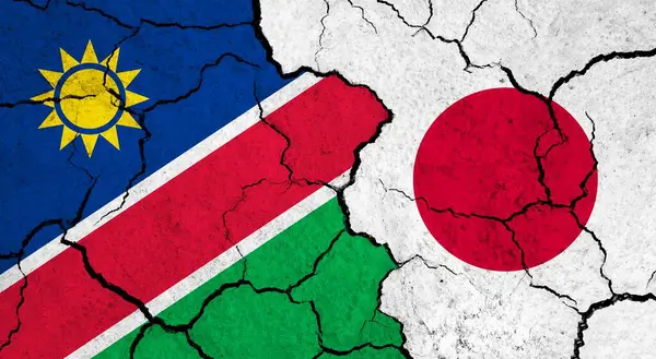 Vlajky Namibie Japonska Popraskaném Povrchu Politika Koncept Vztahů — Stock fotografie