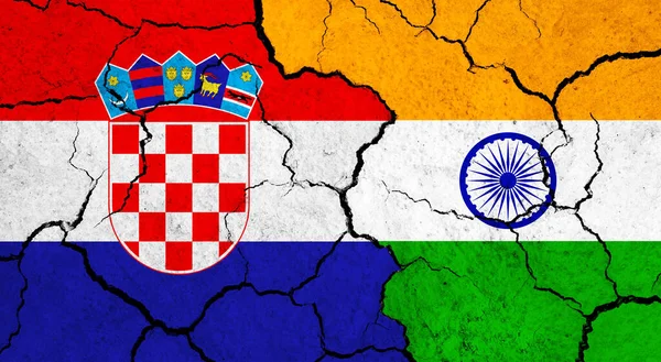 Flags Croatia India Cracked Surface Politics Relationship Concept — Stock Photo, Image
