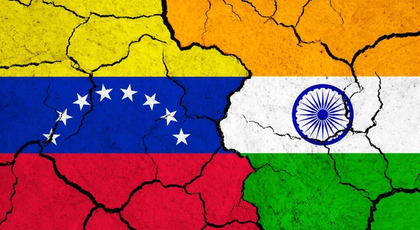 Flags Venezuela India Cracked Surface Politics Relationship Concept — Stock Photo, Image