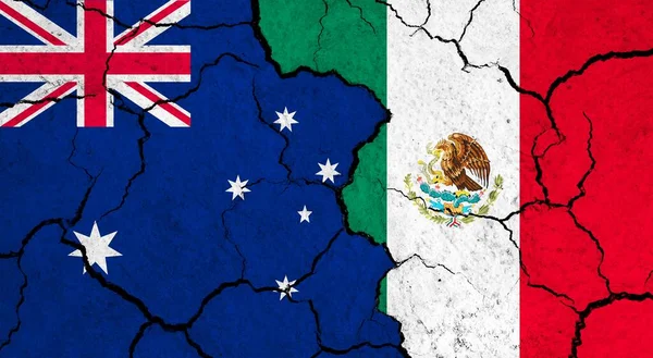 Flags Australia Mexico Cracked Surface Politics Relationship Concept — Stock Photo, Image