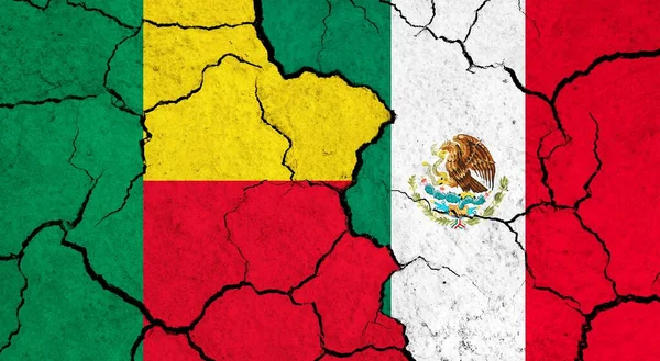 Flags Benin Mexico Cracked Surface Politics Relationship Concept — Stock Photo, Image