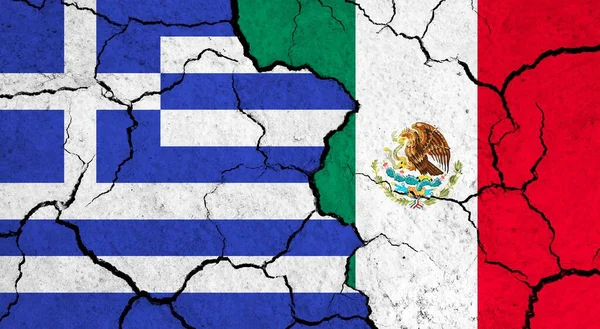 Flags Greece Mexico Cracked Surface Politics Relationship Concept — Stock Photo, Image