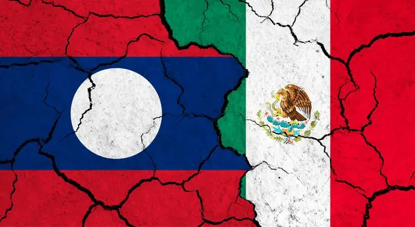 Flags Laos Mexico Cracked Surface Politics Relationship Concept — Stock Photo, Image