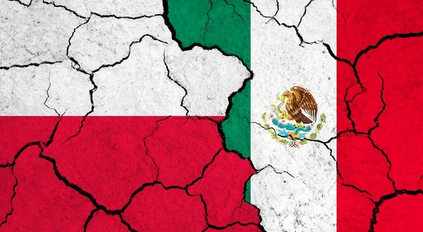 Flags Poland Mexico Cracked Surface Politics Relationship Concept — Stock Photo, Image
