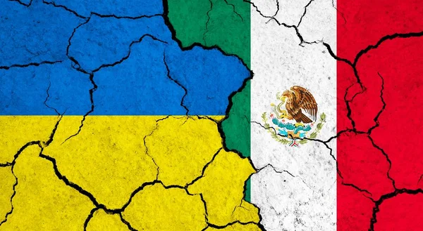 Flags Ukraine Mexico Cracked Surface Politics Relationship Concept — Stock Photo, Image