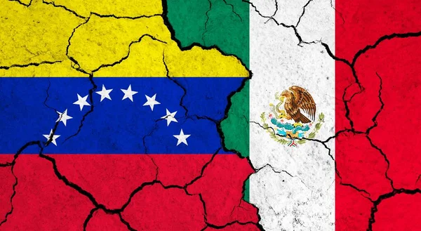 Flags Venezuela Mexico Cracked Surface Politics Relationship Concept — Stock Photo, Image