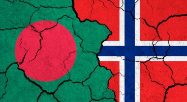 Kırık yüzey üzerinde Bangladeş ve Norveç bayrakları - politika, ilişki konsepti