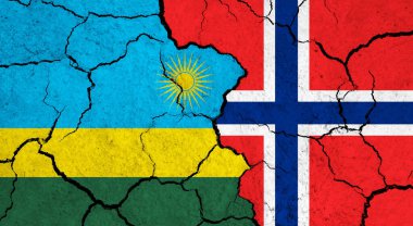 Kırık yüzey üzerinde Ruanda ve Norveç bayrakları - politika, ilişki konsepti