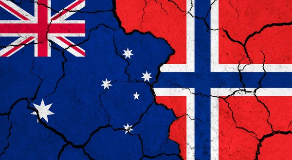 Flags Australia Norway Cracked Surface Politics Relationship Concept — Stock Photo, Image