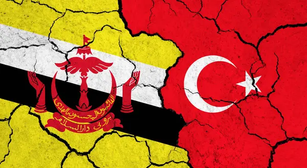 Bandeiras Brunei Turquia Superfície Rachada Política Conceito Relacionamento — Fotografia de Stock