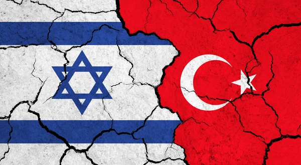 Israels Och Turkiets Flaggor Sprucken Yta Politik Relationsbegrepp — Stockfoto