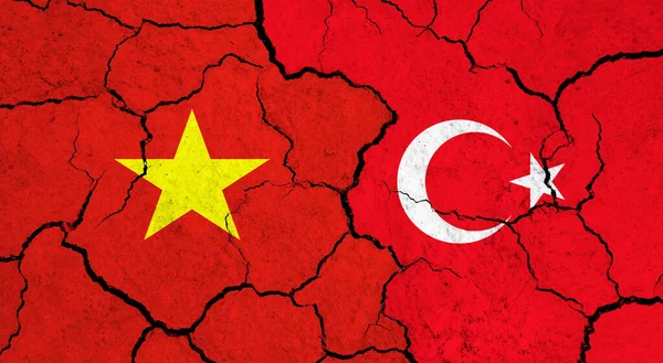 Bandeiras Vietnã Turquia Superfície Rachada Política Conceito Relacionamento — Fotografia de Stock