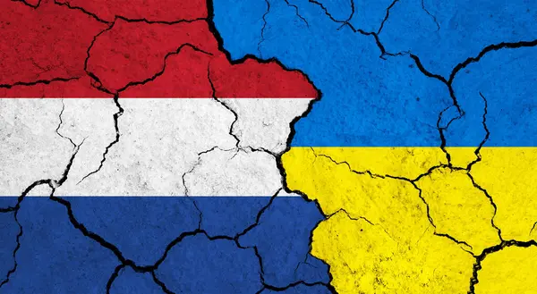 Прапори Нідерландів України Тріщинній Поверхні Політика Концепція Відносин — стокове фото