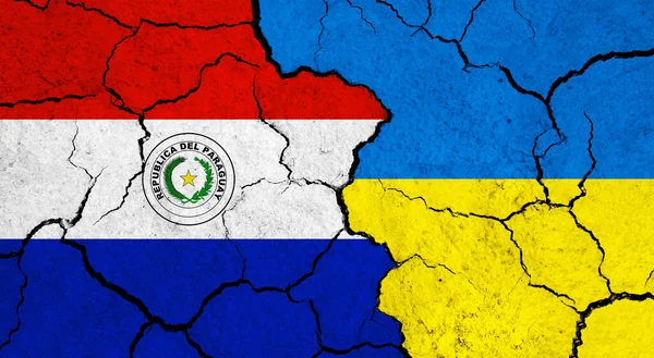 Прапори Парагваю України Тріщинній Поверхні Політика Концепція Відносин — стокове фото