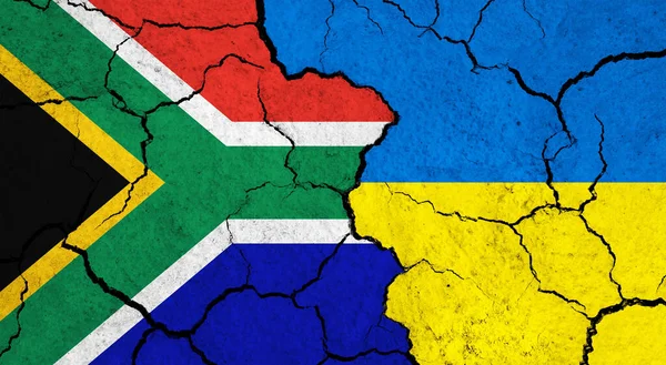Bandiere Del Sudafrica Dell Ucraina Superficie Incrinata Politica Concetto Relazione — Foto Stock