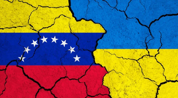 Flags Venezuela Ukraine Cracked Surface Politics Relationship Concept — Stock Photo, Image