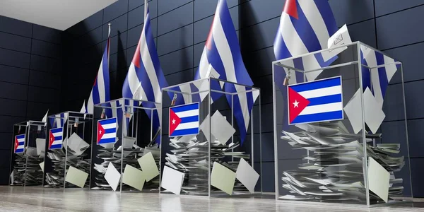 Cuba Varias Urnas Banderas Votación Concepto Electoral Ilustración —  Fotos de Stock