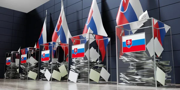 Szlovákia Több Urna Zászló Szavazás Választási Koncepció Illusztráció — Stock Fotó