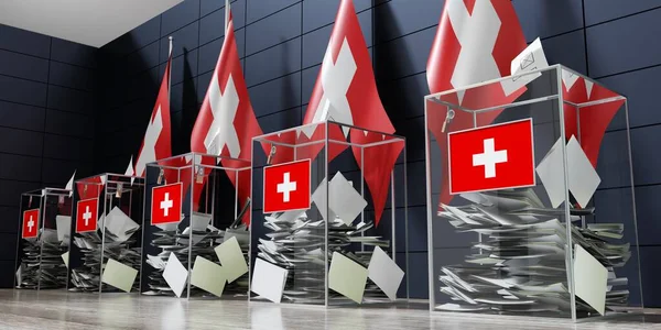 Svájc Több Urna Zászló Szavazás Választási Koncepció Illusztráció — Stock Fotó
