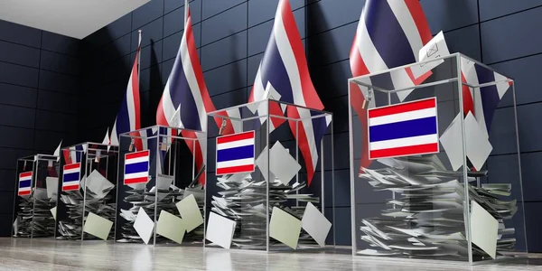 Thaiföld Több Urna Zászló Szavazás Választási Koncepció Illusztráció — Stock Fotó