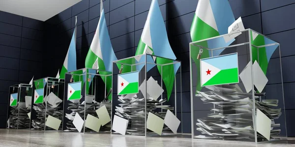 Djibouti Several Ballot Boxes Flags Voting Election Concept Illustration — Stock Photo, Image