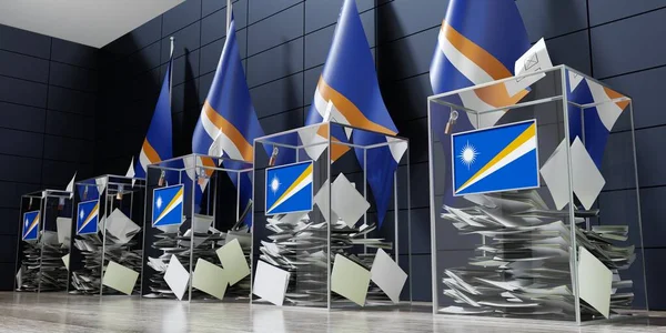 马绍尔群岛 几个投票箱和国旗 选举概念 3D说明 — 图库照片