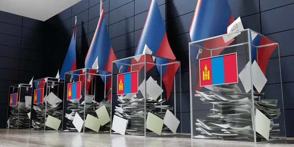 Mongólia Több Urna Zászló Szavazás Választási Koncepció Illusztráció — Stock Fotó