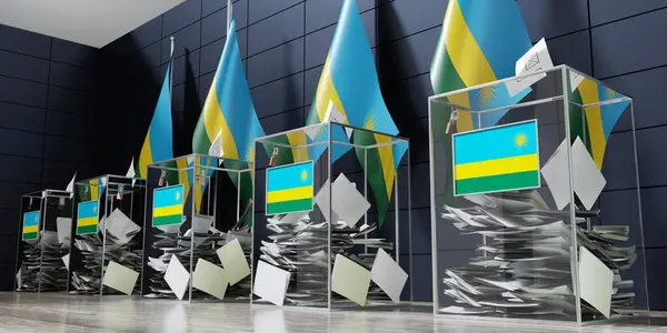 卢旺达 几个投票箱和国旗 选举概念 3D说明 — 图库照片