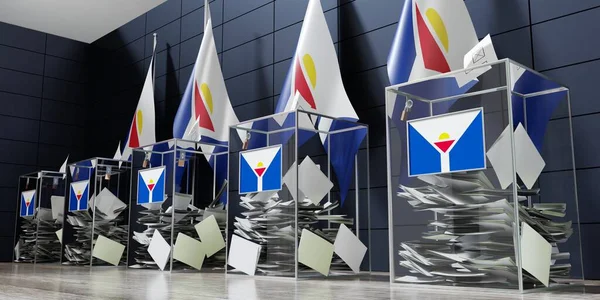 Saint Martin Várias Urnas Bandeiras Votação Conceito Eleitoral Ilustração — Fotografia de Stock