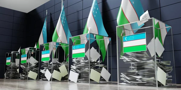 Üzbegisztán Több Urna Zászló Szavazás Választási Koncepció Illusztráció — Stock Fotó