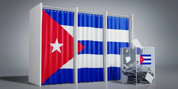 キューバ 国旗と投票箱を持つ投票ブース 3Dイラスト — ストック写真