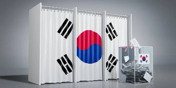 South Korea - voting booths with country flag and ballot box - 3D illustration