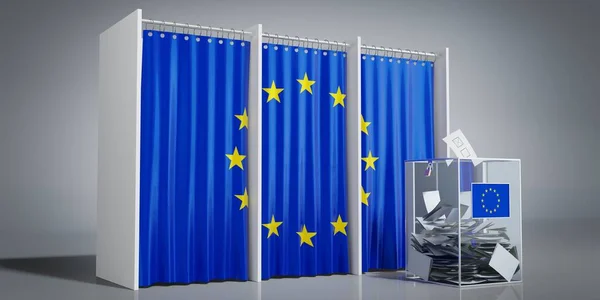 European Union - voting booths with a flag and ballot box - 3D illustration