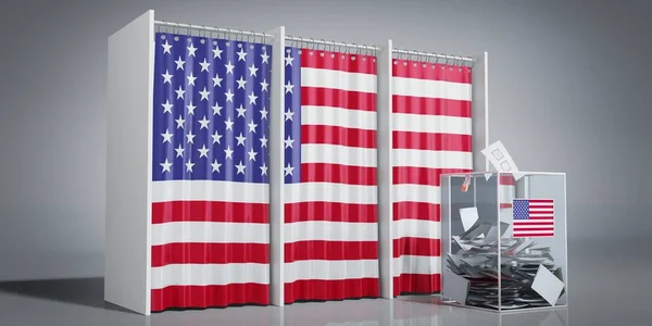 USA - voting booths with country flag and ballot box - 3D illustration