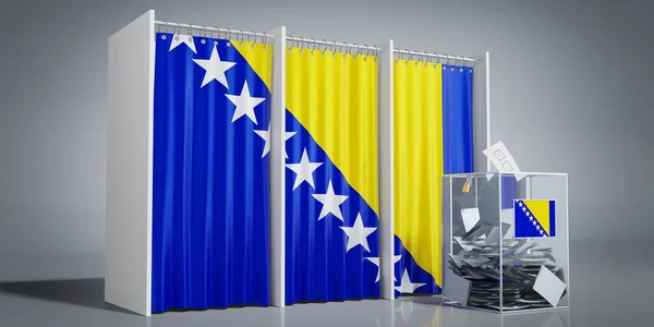 Bosnia and Herzegovina - voting booths with country flag and ballot box - 3D illustration