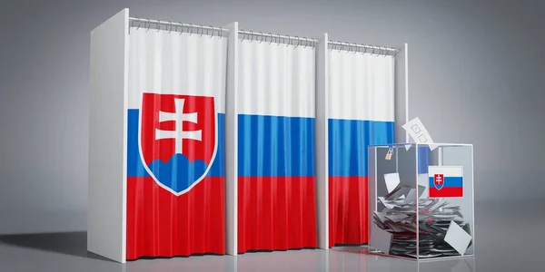 Slovakia - voting booths with country flag and ballot box - 3D illustration