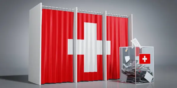 Switzerland - voting booths with country flag and ballot box - 3D illustration