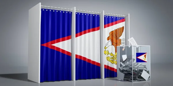 American Samoa - voting booths with country flag and ballot box - 3D illustration