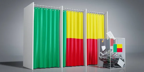 Benin - voting booths with country flag and ballot box - 3D illustration