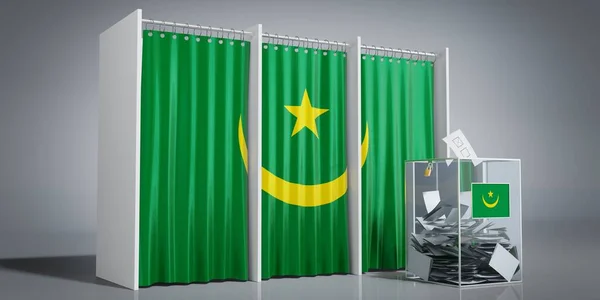 Mauritania - voting booths with country flag and ballot box - 3D illustration