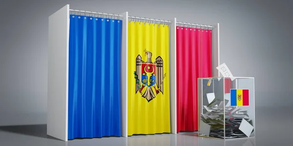 Mołdawia Budki Głosowania Flagą Kraju Urną Głosowania Ilustracja — Zdjęcie stockowe